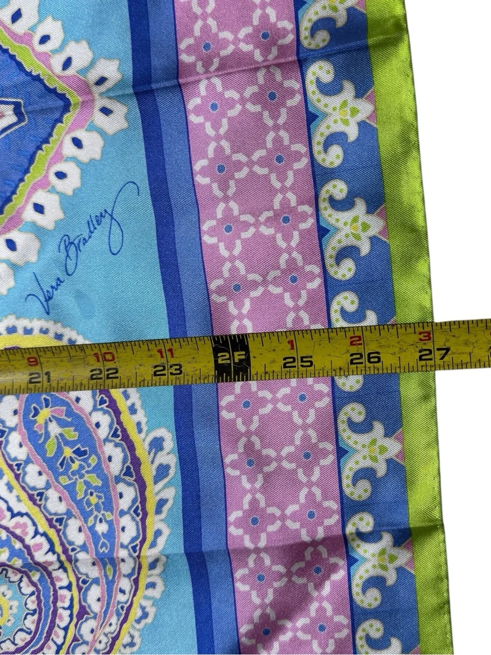Vera Bradley 100% Silk Square Scarf 27” Paisley Blue Green Pink